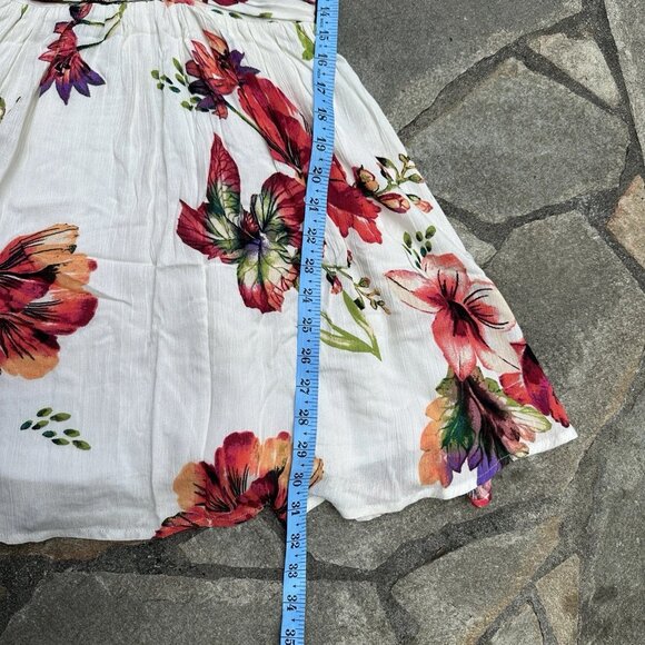 Womens Boho Floral Mini Dress Small White Deep V Neck Lace Straps - Picture 13 of 13